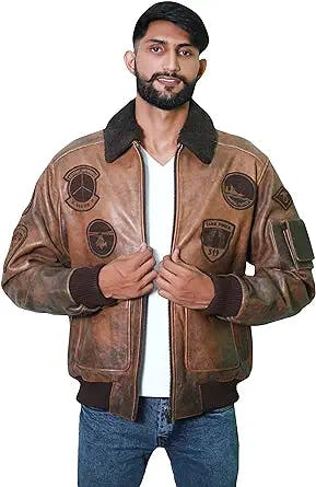Boston Harbour Jimmy Bomber Leather Jacket men - Biker Brown Leather Jacket men | Real Lambskin Leather Jacket