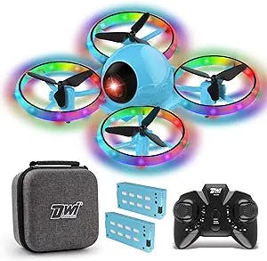 Dwi Dowellin 6.3 Inch 10 Minutes Long Flight Time Mini Drone for Kids with Blinking Light One Key Take Off Spin Crash Proof RC Nano Quadcopter Toys Drones for Beginners Boys and Girls 2 Batteries, Blue