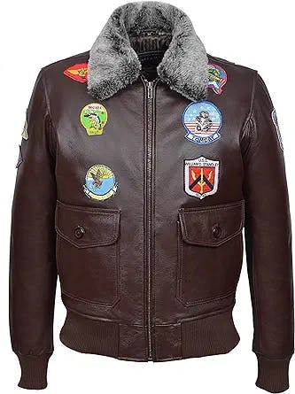 Smart Range Leather 'TOP GUN Badges' Men's Jet Fighter Bomber Navy Air Force Pilot Cow Hide Leather Jacket