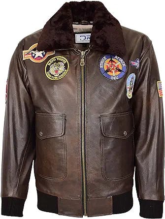Divergent Retail DR154 Men's Classic Top Gun Aviator Leather Jacket Brown