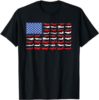 Pilot Airplane American Flag Plane Aviation Short Sleeve T-Shirt